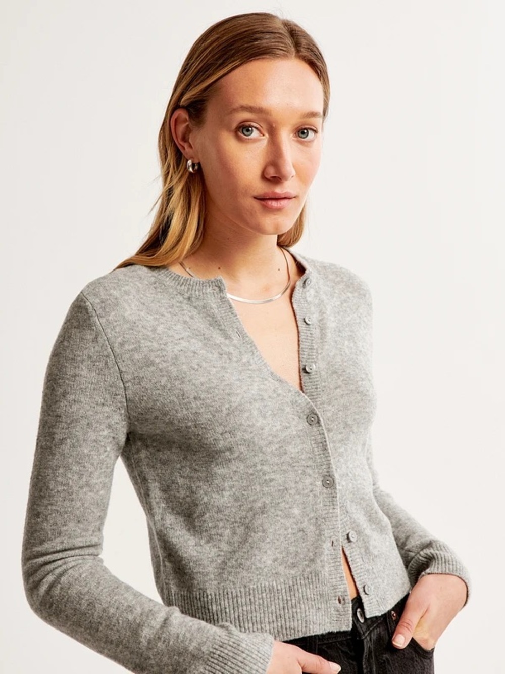 Abercrombie & Fitch Light Grey Button Front Cardigan, Merino Wool Blend